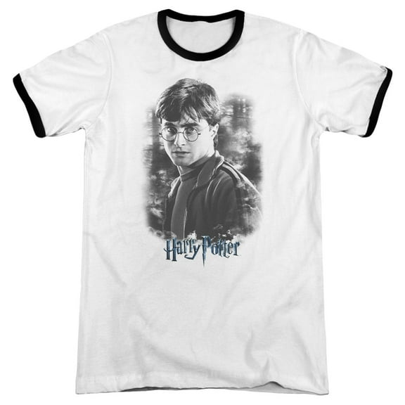 Trevco Harry Potter & Harry in the Woods-Adult Ringer T-Shirt, White & Black - Medium