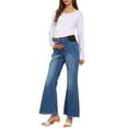 thumbnail image 2 of INSPIRE CHIC Womens Maternity Denim Bootcut Flared Jeans Stretchy Mid Rise Elastic Bell Frayed Hem Pregnancy Pants Jeggings L Blue, 2 of 6