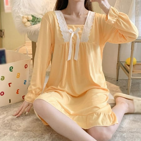 

Cute Nightdress For Women Comfy Lightweight Ruffles Ladies Nightgowns Loose Fit Long SleevesSleepwear Pajama