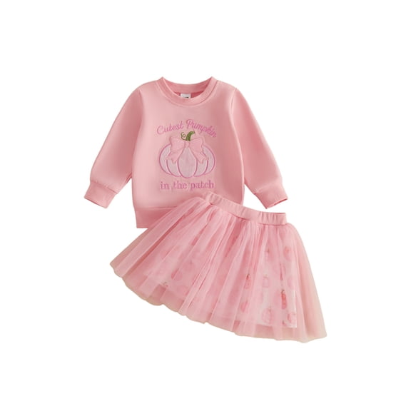 RUINIXCW Toddler Baby Girl Halloween Thanksgiving Outfit Infant Baby Girl Fall Winter Clothes Pumpkin Long Sleeve Sweatshirt with Tulle Tutu Skirt Set