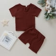 thumbnail image 4 of MXIEZI Newborn Boys Short Sleeve 2Pcs Outfits for 1M-4Y Baby Toddler Summer Solid color T-Shirt Tops + Elastic Waistband Shorts Set, 4 of 9