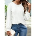thumbnail image 5 of Long Sleeve Eyelet Tops for Women 2025 Spring Fall Crew Neck Shirts Casual Loose Blouse Trend Outfits Clothes White M, 5 of 8