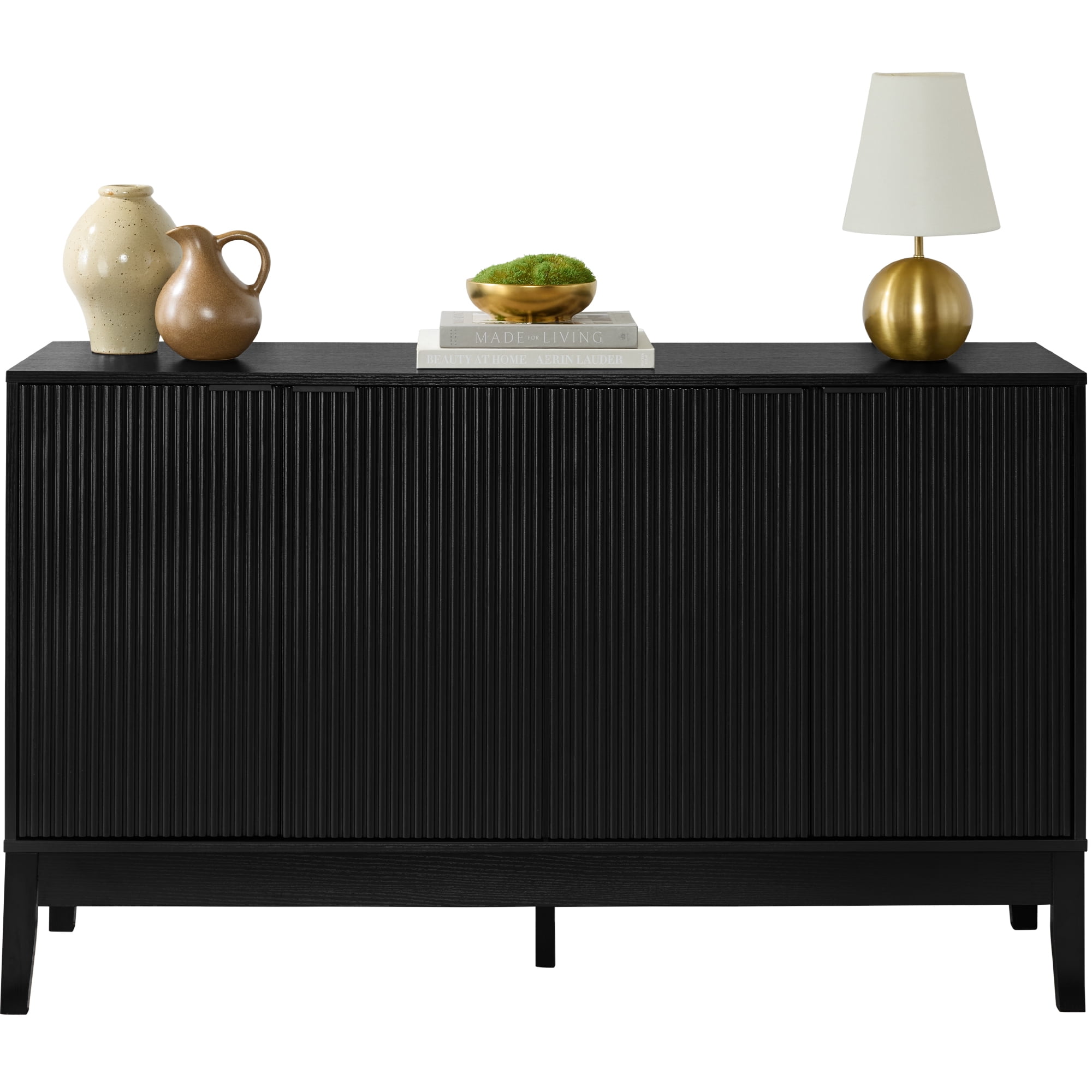 Best Choice Products 4-Door Reeded Storage Cabinet w/ Soft-Close Doors, Multipurpose Accent Furniture - Black