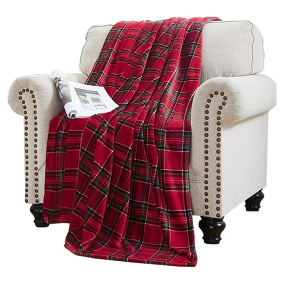 Elle Home Plush Oversized Throw Blanket - Silky Soft Flannel Fleece, Soft and Cozy, for Bed and Couch - 60" X 70", Classic Tartan Plaid