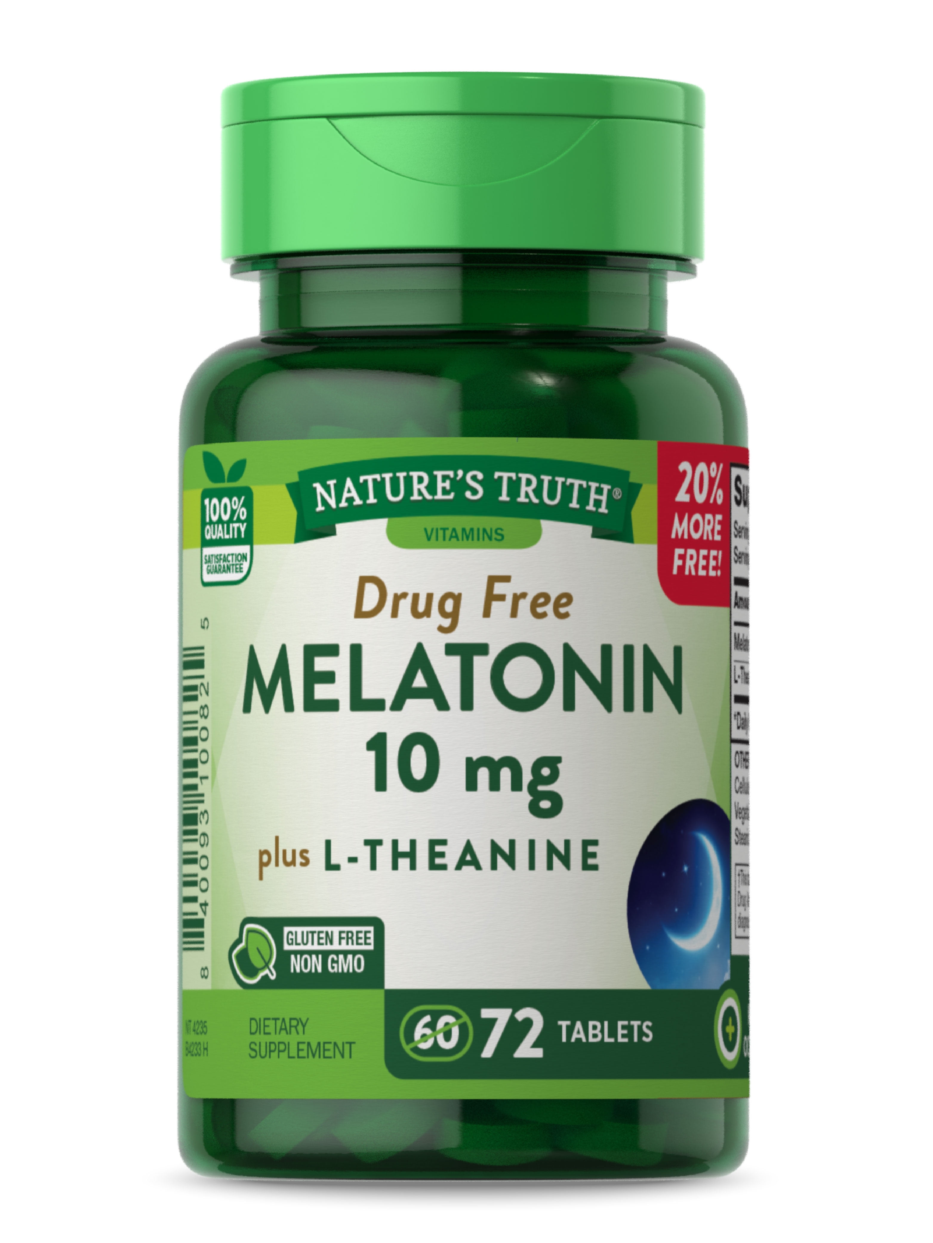Melatonin 10 mg + L-Theanine | 72 Tablets |  Maximum Strength Nighttime Sleep Aid | Vegetarian, Non-GMO, Gluten Free | by Nature's Truth