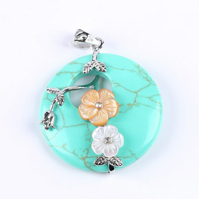 Raw Gem Pendants Rose Flower Shell Wrap Beads Veins Onyx White Crystal Jewelry