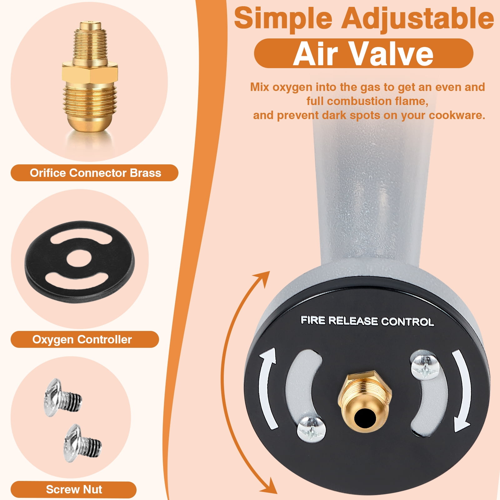 SIXDAY 11.2" Burner Head High Pressure, 200, 000 BTU Cast Iron Burner, 4.1ft Hose & Brass Fitting (Round)