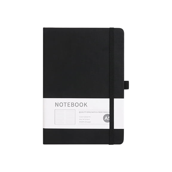 A5 Hardcover Lined Journal Notebook with Elastic Closure and Pen Loop for Office Meetings, Daily Planning and Travel, Black