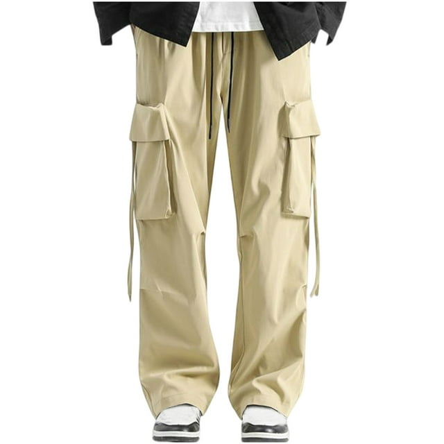 Pantalon de Travail de Sport Ample pour Homme, Uni, Décontracté, à Taille Élastique avec Lacets