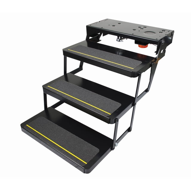 Lippert Components Entry Step 3694042 Series 23; Triple Electric Folding Step; 24 Inch Tread Width x 8 Inch Depth; With 8 Inch Rise; Up To 300 Pound Weight Capacity; Powder Coated/Heavy Gauge Steel