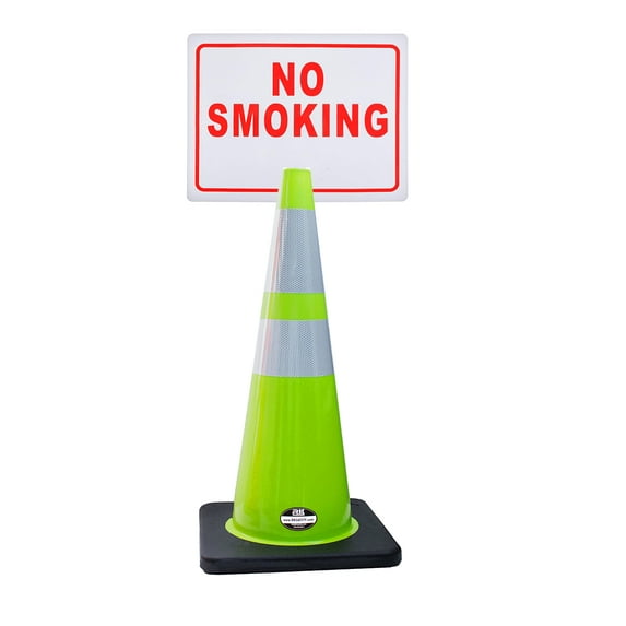 RK-Safety 28" Lime Cone, Black base With Two Reflective Tape, Plus Cone Sign 19 "No Smoking", (Cone-4 ea + Cone Sign-4 ea)