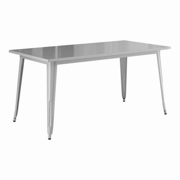 32'' X 63" Rectangular Silver Metal Restaurant Patio Dining Table For Indoor or Outdoor Use