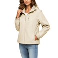 thumbnail image 5 of Crgrtght Women Hooded Zip Long Sleeve Solid Casual Travel Jacket Coat Waterproof Hiking Jacket Windproof Outdoor Slim Lightweight Rain Jacket, Beige XXL, 5 of 7