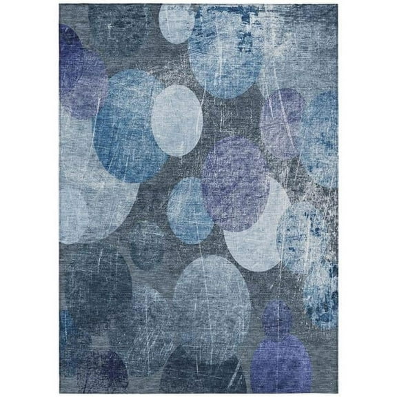 HomeRoots 562905 8 x 10 ft. Gray & Blue Abstract Washable Non Skid Indoor Outdoor Rectangle Machine Woven Area Rug