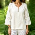 thumbnail image 3 of Bxsruta Women's V Neck Henley Shirts 3/4 Sleeve Loose Fit Casual Tunic Tops for Daily Wear, 3 of 8