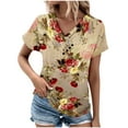 thumbnail image 2 of Jacenvly 2024 new summer blouses for women Loose Women's Printed Button-up Short Sleeve Top Shirt T-shirt Top Shirt comfortable Floral v neck t shirts ladies plus size tops Multicolor, 2 of 5