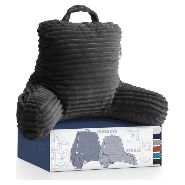 Nestl Almohada de Lectura para Niños y Adolescentes, Pequeña con Respaldo Brazos, Descanso Memory Foam Triturada, Gris Oscuro.