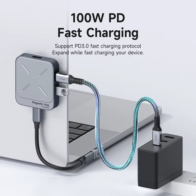 Hagibis 8-in-1 Magnetic USB C Hub - 7 Port Adapter Dock with 4K HDMI, 100W PD Charging, SD/TF Card Reader for MacBook Pro/Air, iPhone 15/16, iPad Pro, Thunderbolt 4 Laptops