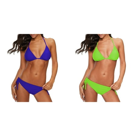 2-Pack Women Bandeau Bandage Bikini Set Push Up Brazilian Swimwear Beachwear Swimsuit Bright Bikinis for Women High Neck Bikini Top Side Tie Bikini Bottom Bikini Briefs Women Womens Swimsuit Bikini