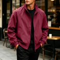 thumbnail image 4 of Dweltoz Men's Lightweight Bomber Jacket Casual Stand Collar Zip Up Soft Outerwear with Side Pockets Fall Winter Fashion Jackets,Wine S, 4 of 5