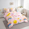 thumbnail image 3 of Feelyou Cartoon Unicorn Kids Bedding Comforter Set 7 Pieces, Cute Planet Stars Full Bedding Set, Rainbow Cloud Galaxy Reversible Fitted Sheet Flat Sheet, Ultra Soft Bedroom Decor, 3 of 7