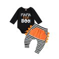thumbnail image 2 of Musuos Newborn Boy Halloween Monster Outfit 3M 6M 12M Letter Print Long Sleeve Romper with Stripe Pants 2 Pcs Set, 2 of 9