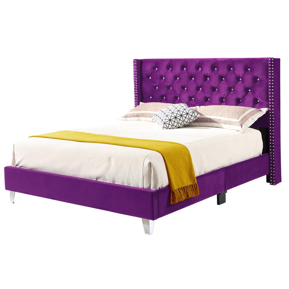 Glory Furniture Julie Velvet Upholstered Queen Bed in Purple Walmart