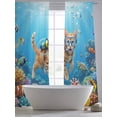 thumbnail image 4 of Funny Cat Diving Sheer Curtains 2 Panels Set Seafloor Corals Fish Oceans Modern Sheer Window Curtains Light Filtering Rod Pocket Voile Drapes for Bedroom Living Room 52"X96", 4 of 8