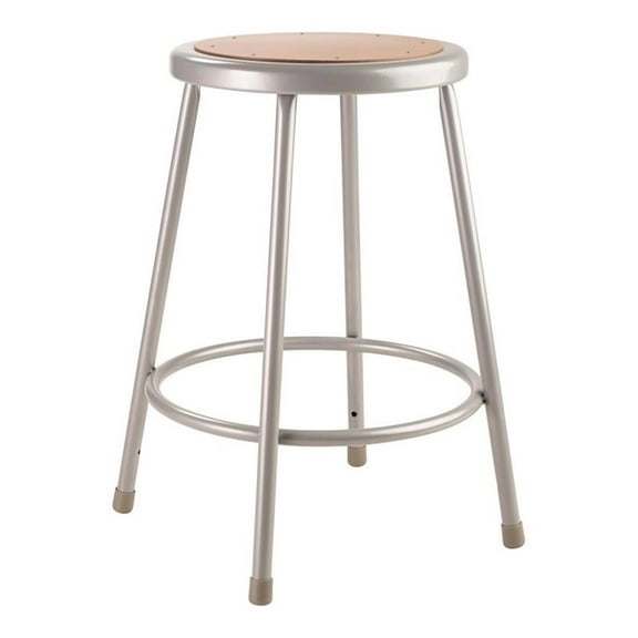Pemberly Row 24" Modern Metal and Wood Heavy Duty Stool in Gray