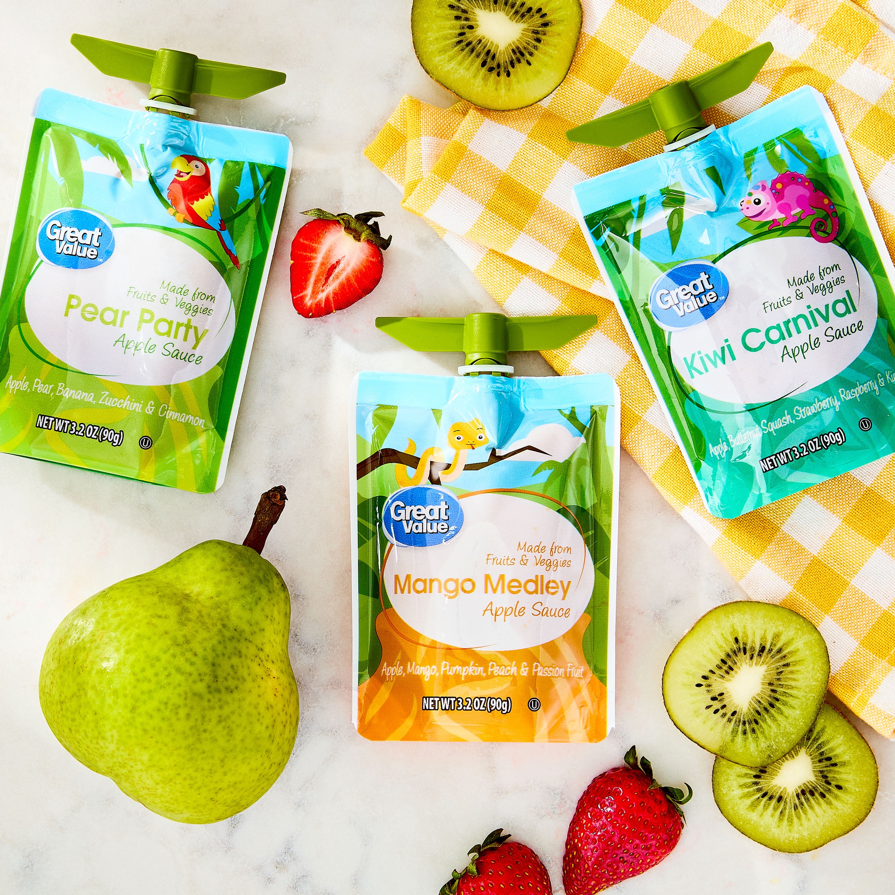 Great Value Fruits and Veggies Variety Pack Applesauce, 3.2 oz, 12 Pouches