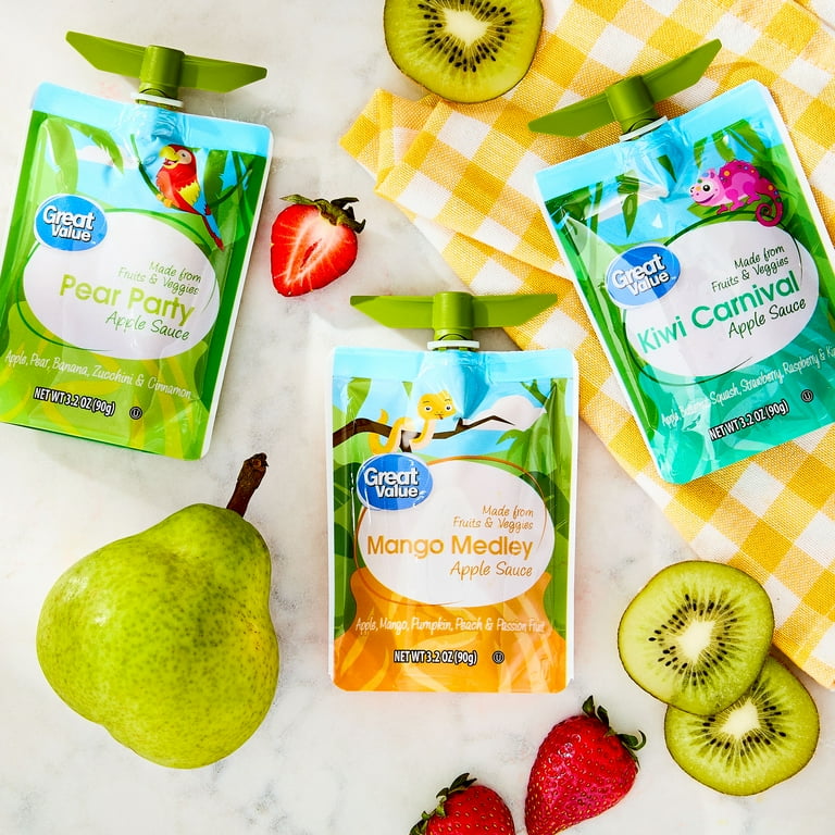Great Value Fruits and Veggies Variety Pack Applesauce, 3.2 oz, 12