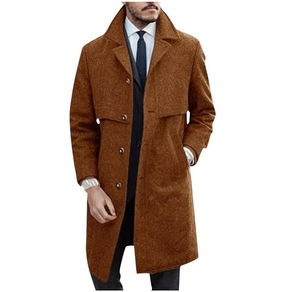 guisaled Wool Coat for Men Notched Collar Single Breasted Peacoat Winter Classic Fit Trench Coat Warm Oversized Windbreaker Overcoat