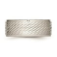 thumbnail image 2 of Mens Stainless Steel 9mm Brushed Center Ridged Edge Diamond Cut Ring, 2 of 4