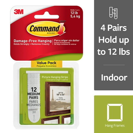 Command Damage-Free Medium Picture Hanging Strips, 2 pairs hold 6 pounds, Create Gallery Walls, Indoor, 12 Pairs (24 Strips), Gallery Wall Pack, Hangs up to 6 frames