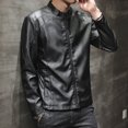 thumbnail image 2 of Chaqueta de cuero delgada de vellón de otoño e invierno 2022 Chaquetas de cuero de PU de color caqui gris negro para motocicleta Ropa de negocios de moda para hombres, 2 of 4