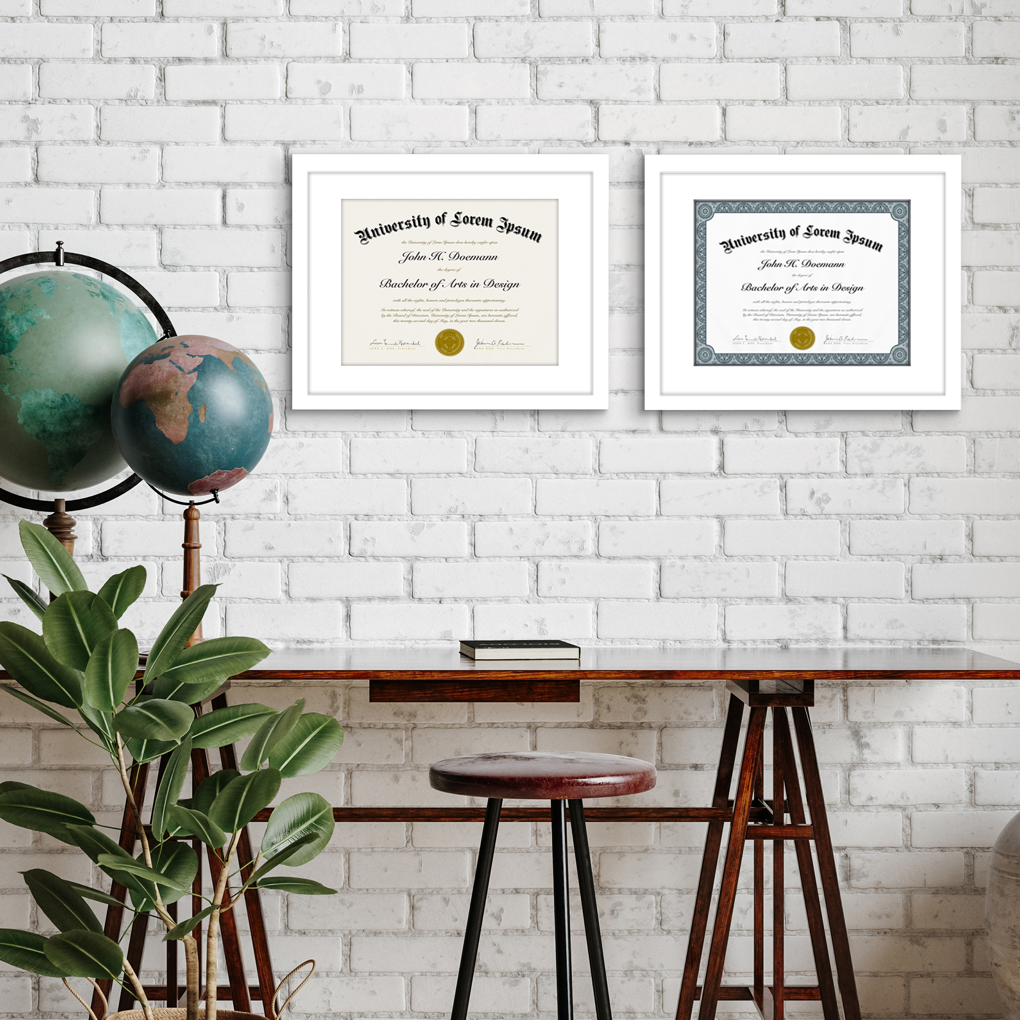 Americanflat 11x14 Diploma Frame with Shatter-Resistant Glass with 8.5x11 Mat 2 Pack Display Documents - White