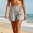 thumbnail image 6 of MLCDZ Womens Cotton Linen Shorts Casual Loose Summer Drawstring Elastic Waist Pleated Zipper Button Tailored Shorts Beach Vacation Versatile Short Pants, 6 of 8