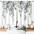 thumbnail image 2 of Eucalyptus Botanical Leaves Grey Floral Kitchen Window Curtains Over Sink Farmhouse Flower Leaf Small Window Treatment Cafe Short Curtains for Bathroom Treatment Tier Drapes 27.5x39 inch, 2 of 6