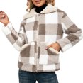 thumbnail image 1 of Moda mujer chaqueta mullida a cuadros cuello vuelto manga larga bolsillo con cremallera Irfora Beige/Pequeña, 1 of 7