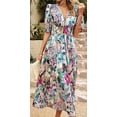 thumbnail image 4 of Womens Floral Flowy Wrap V Neck Midi Dress Short Sleeve Casual Spring Summer Dresses for Women, 4 of 10