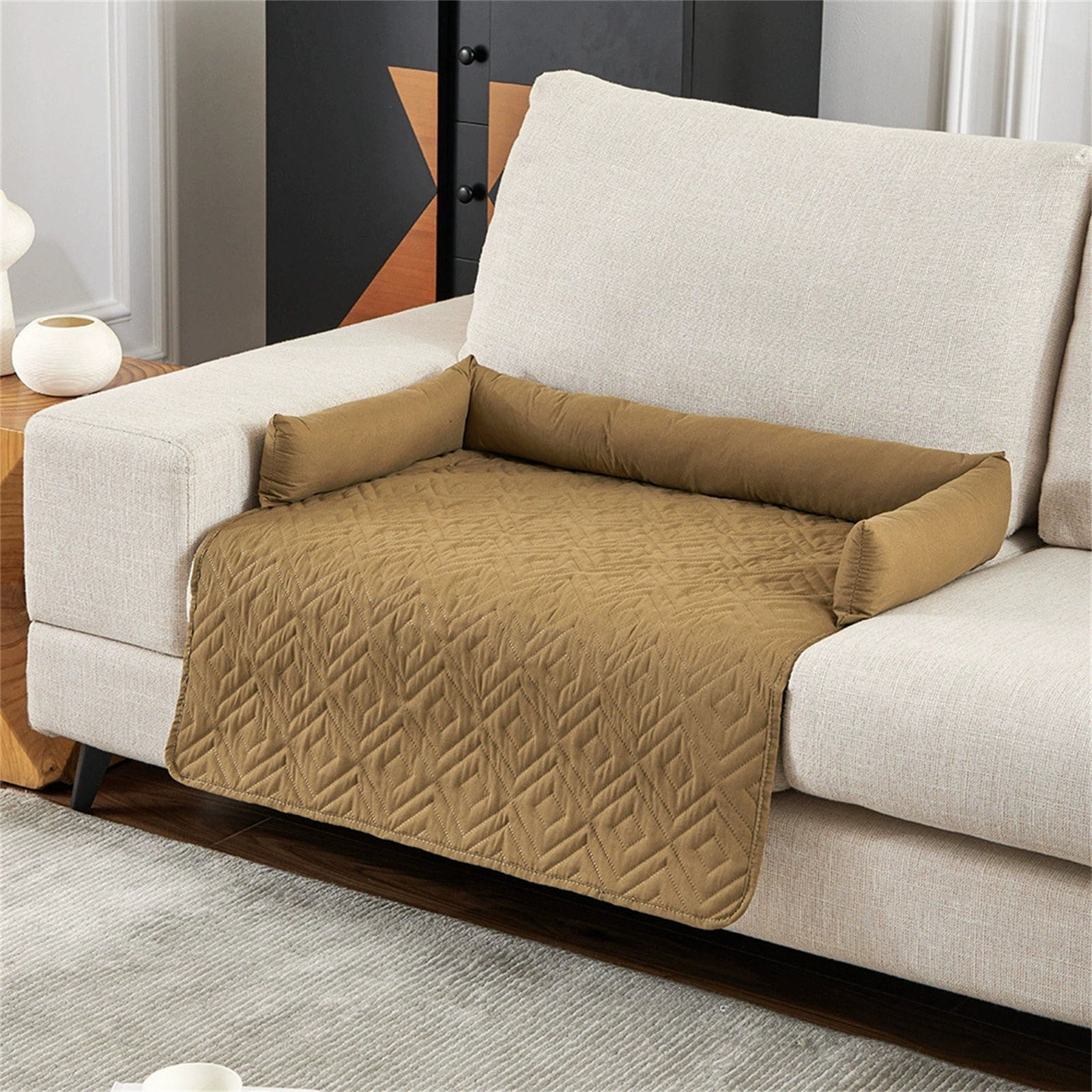 Bxaolu Extra Large Dog Couch Bed 30 x 30 inch Dog Bed for Couch Durable Soft Dog Bed Mats with Washable Removable Cover Protector for Sofa Bedside - Khaki