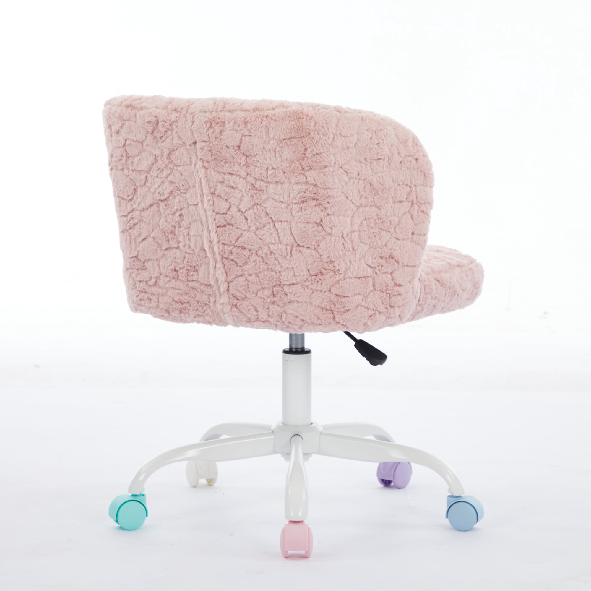 Furniture Office Chair, Artificial Rabbit Hair Home Chair with Metal Base, Adjustable Desk Chair Swivel Office Chair, Vanity Chair (Pink)