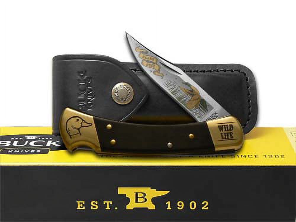 Buck 110 Wild Life Series Duck Folding Hunter Stainless Custom Pocket Knife WLS-DUCK WOOD
