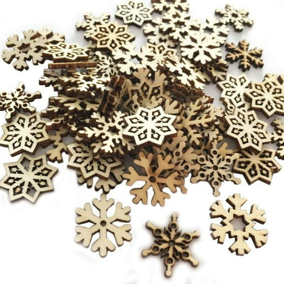 100Pcs Wooden Snowflakes Embellishments Cutouts Craft Ornaments Unfinished Wood Snowflake Hanging