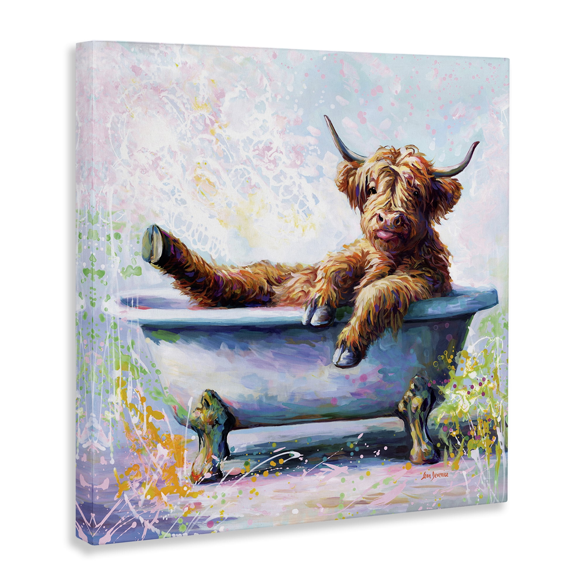 Stupell Industries Splashing Baby Cow Typography Painting Gallery Wrapped Canvas Art Print Wall Art, 24 x 24