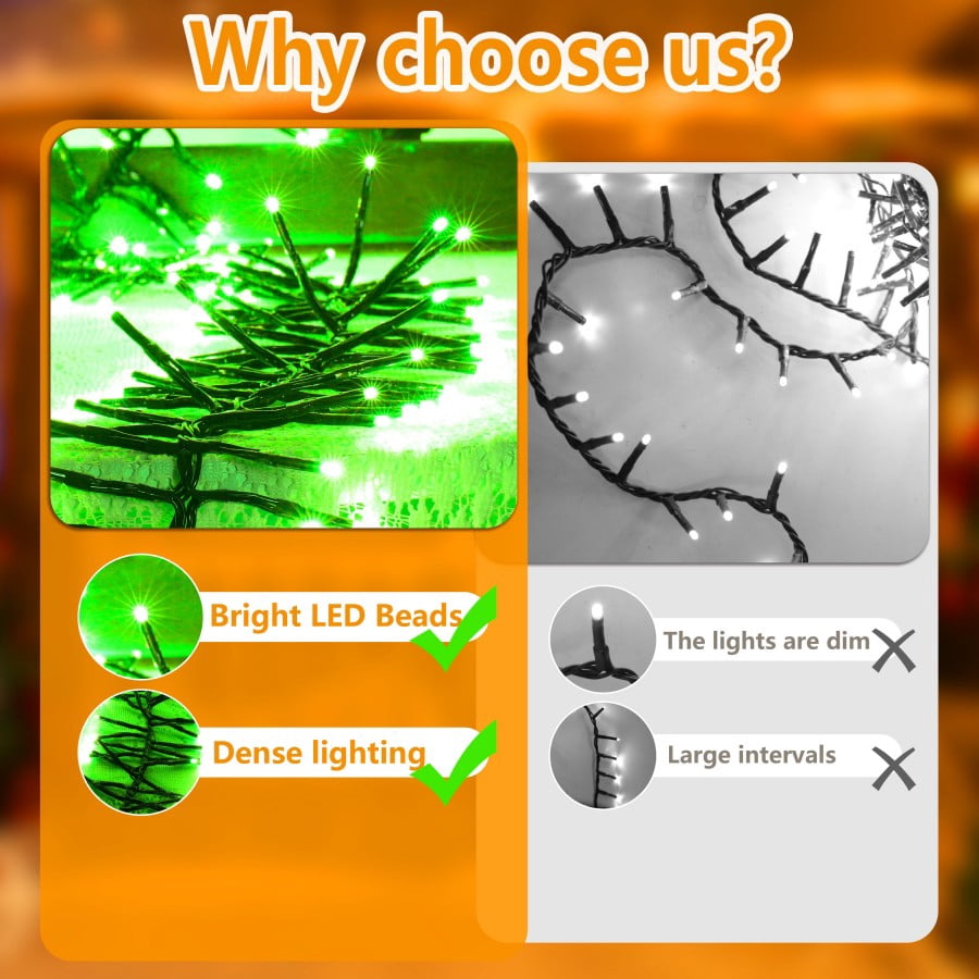 750 LED String Lights Cluster Lights - 41ft Green Green Wire Outdoor Waterproof Lights, Plug in Indoor String Lights with 8 Modes & Timer Memory for Xmas, Christmas Tree