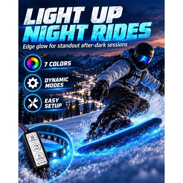 Led Snowboard LED Snowboard Edge Light Kit, RGB Snowboard Lights with 7 Color Options ...