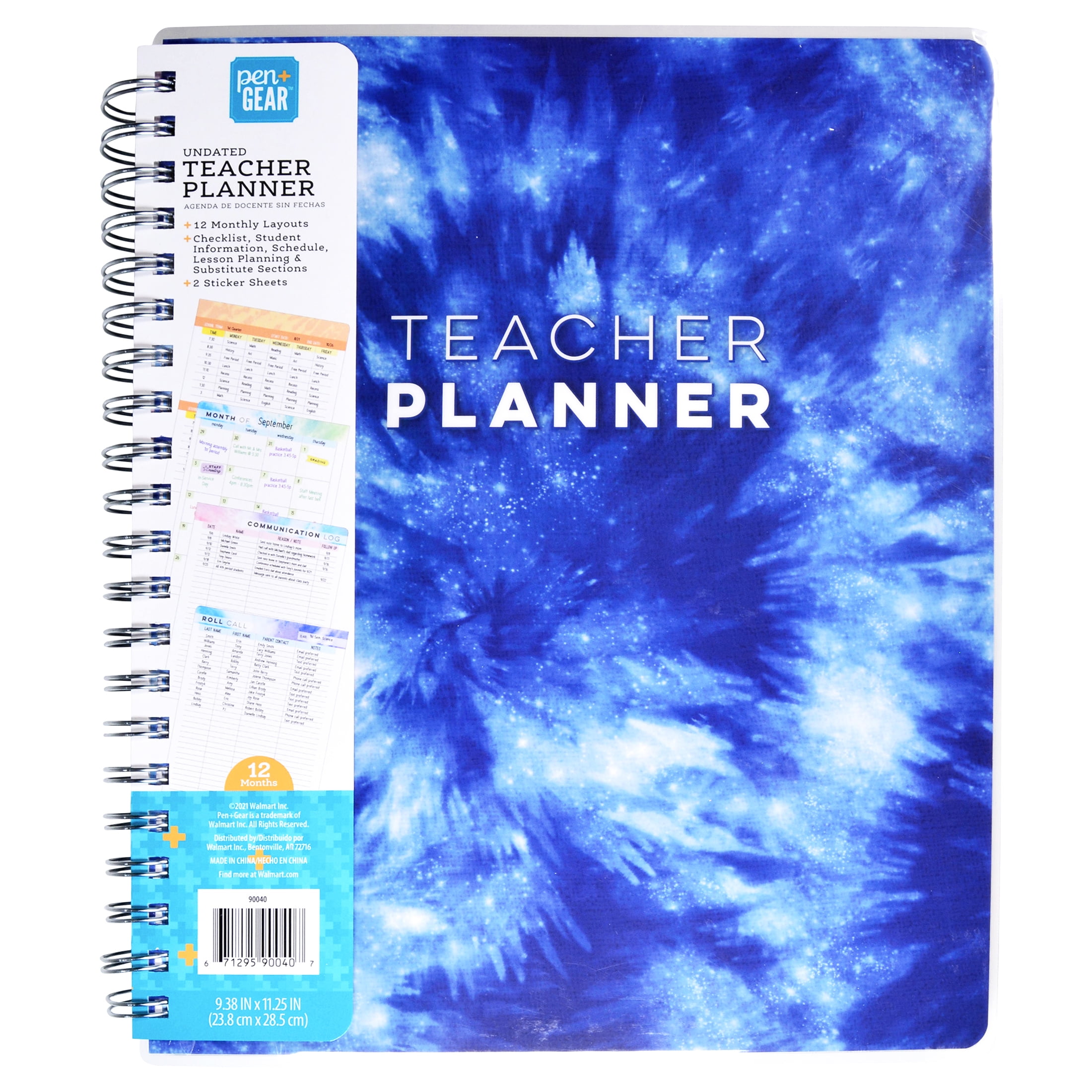 Pen+Gear Undated Teacher Planner, Blue Tie Dye
