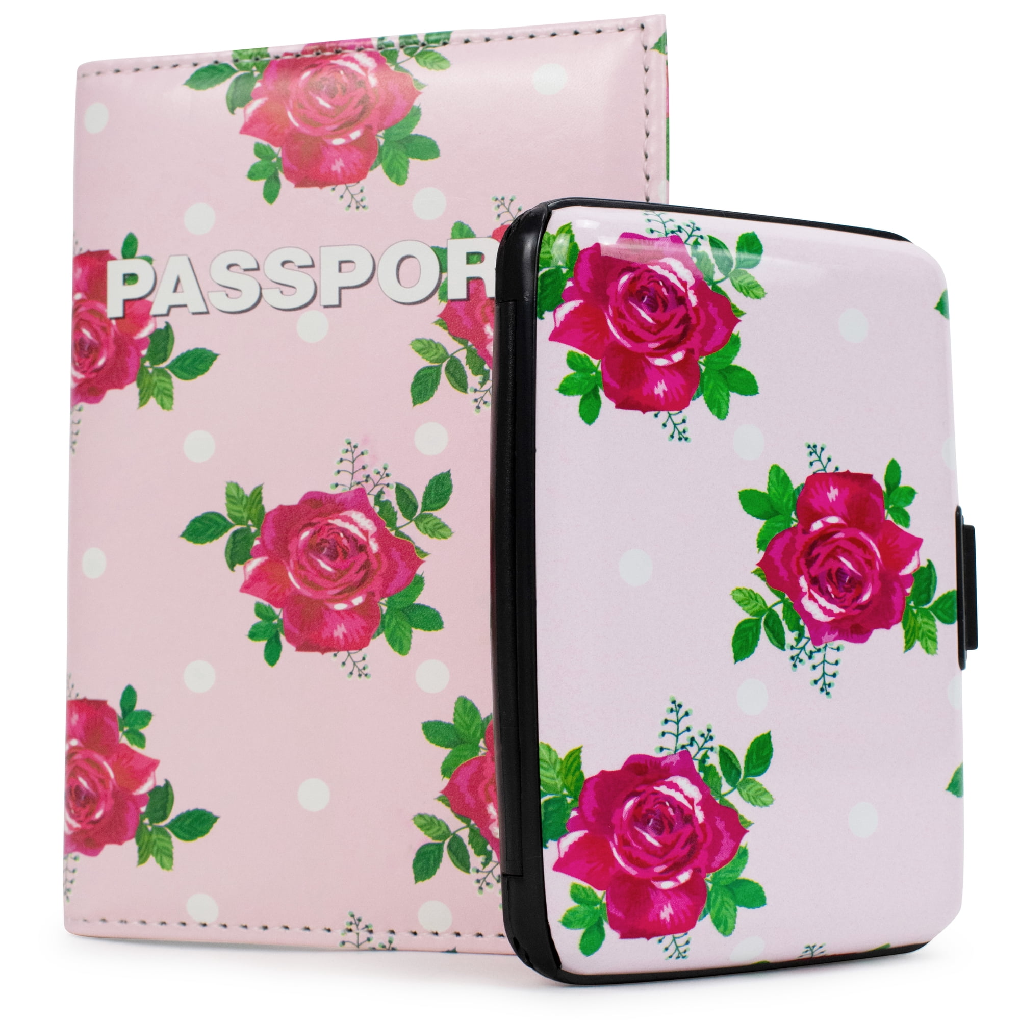 Miami CarryOn RFID Protected Wallet and Passport Cover Set (Polka Roses)
