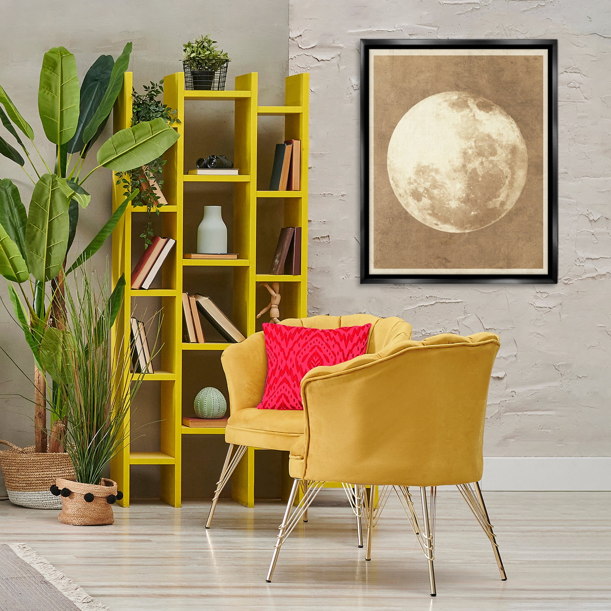 Stupell Industries Rustic Neutral Moon Astrology & Stars Painting Black Floater Framed Canvas Art Print Wall Art, 25 x 31